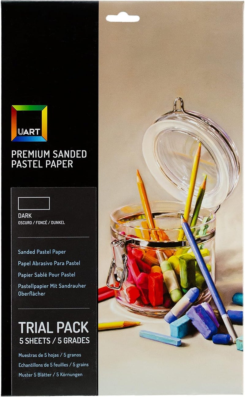 Uart Sanded Dark Pastel Paper Sheets for Pastel, Colored Pencil & Charcoal, Trial Pack, 5 Grits, 6" x 11" - Image 1